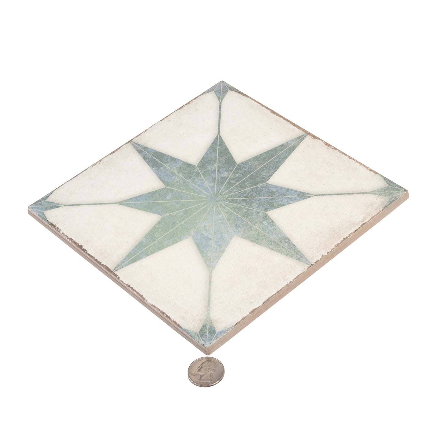 Faenza 8x8 White, Dusty Sage Green Porcelain Square Motif Wall and Floor Tile (15 Pack, 6.46 sq ft/case)