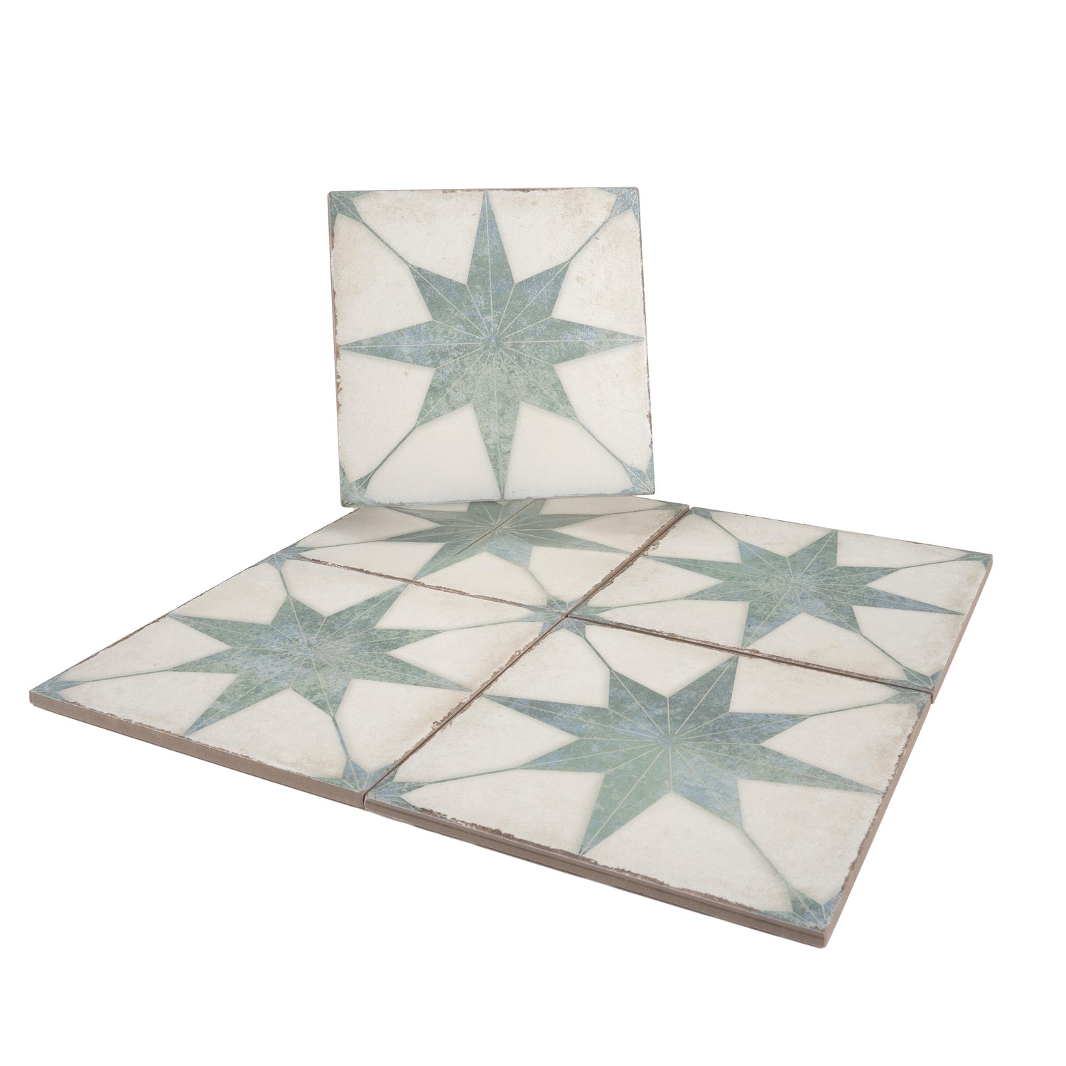 Faenza 8x8 White, Dusty Sage Green Porcelain Square Motif Wall and Floor Tile (15 Pack, 6.46 sq ft/case)