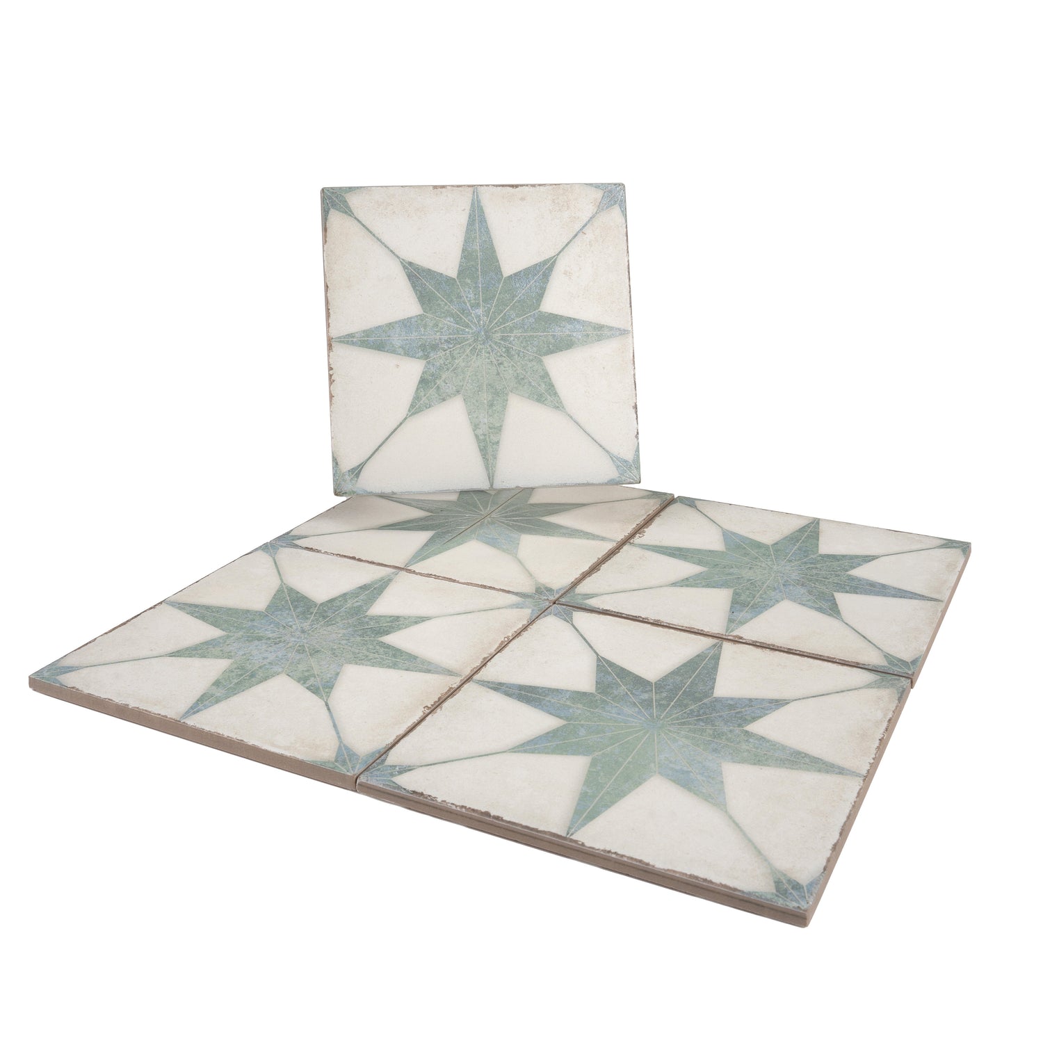 Faenza 8x8 White, Dusty Sage Green Porcelain Square Motif Wall and Floor Tile (15 Pack, 6.46 sq ft/case) - Sample