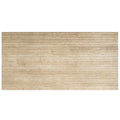 Warm beige 24x48 matte porcelain tile with fluted groove texture in large rectangular format