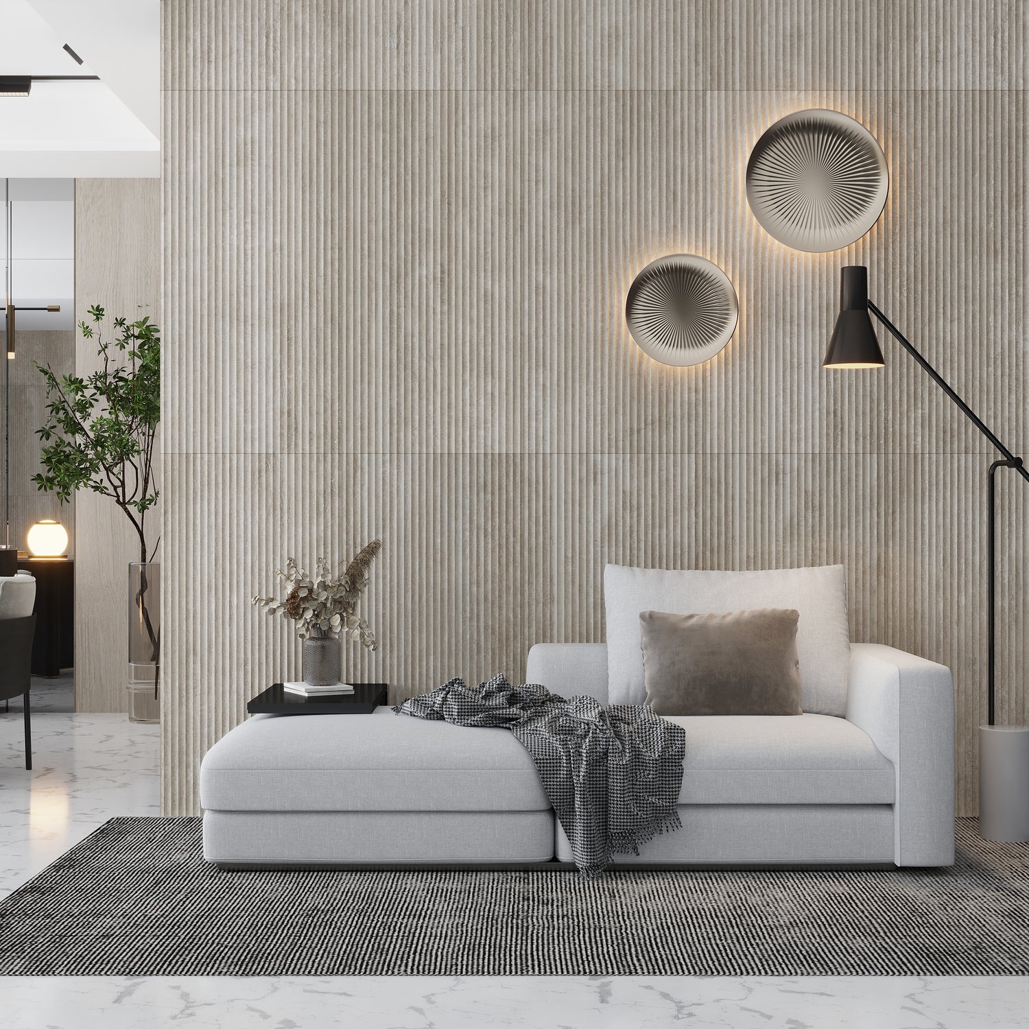 Warm Beige 24x48 Matte Fluted grooved Porcelain Large Tile (2 pack, 15.55 sq ft/case)