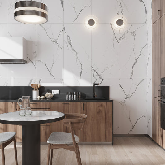 White Gray 24x48 Matte Marble Look Vein Porcelain Large Tile (2 pack, 15.55 sq ft/case)