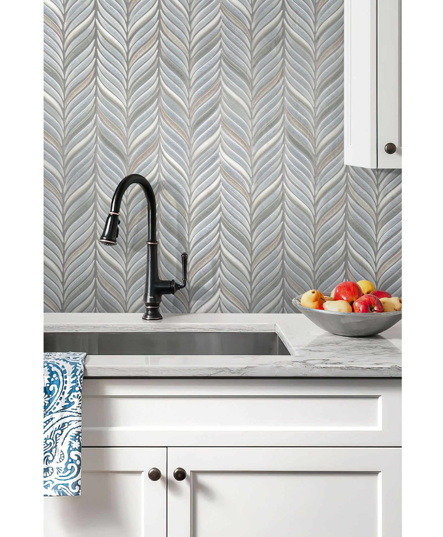 White and Blue 10x12 in. Glossy Finished Cermaic Mosaic Wall Tile (4.18 sq ft/case, 5 pack)