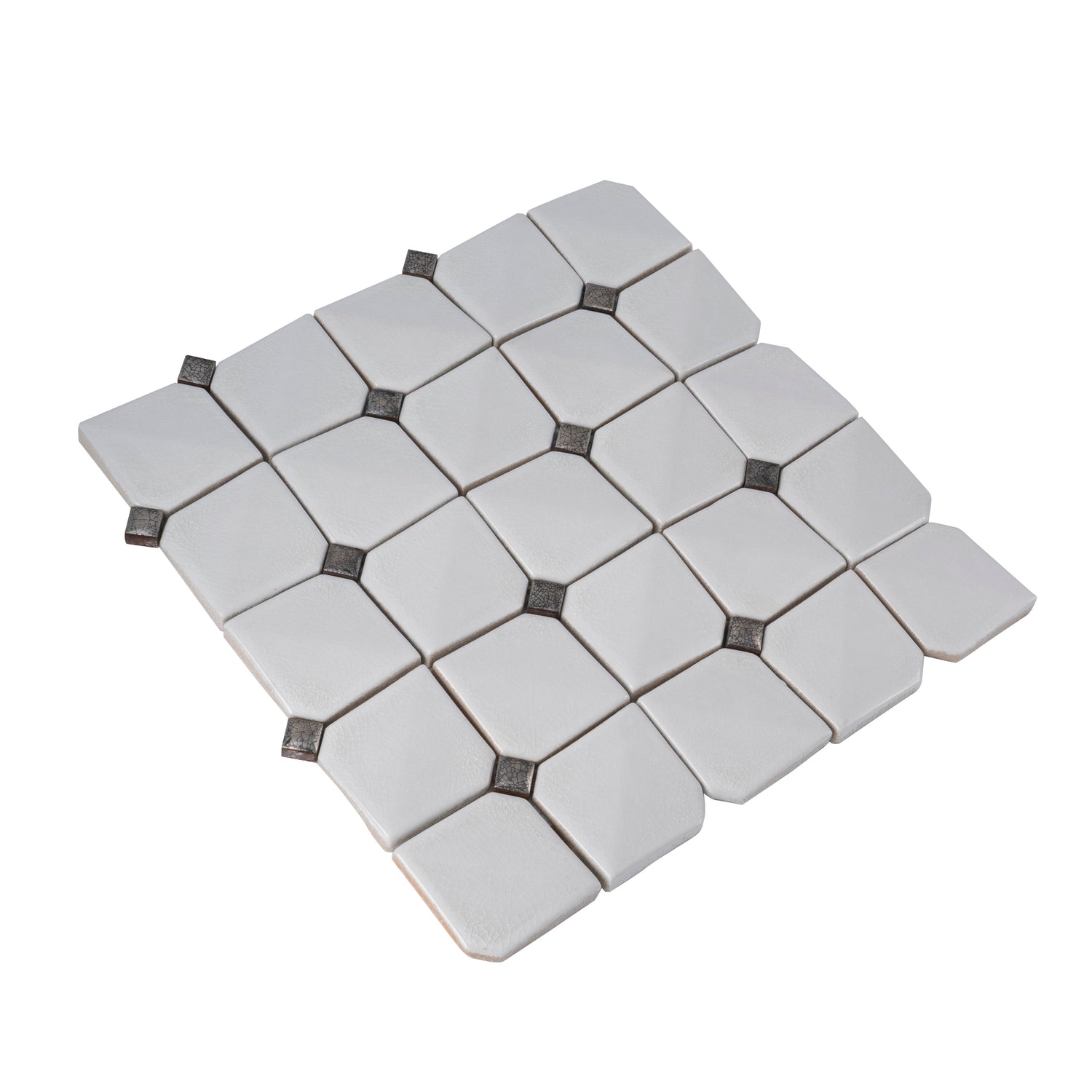 White 12x12 in. Glossy Finished Cermaic Mosaic Wall Tile (5 sq ft/case, 5 pack)
