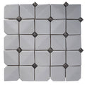 White 12x12 inch glossy ceramic mosaic wall tile with small metallic diamond accents