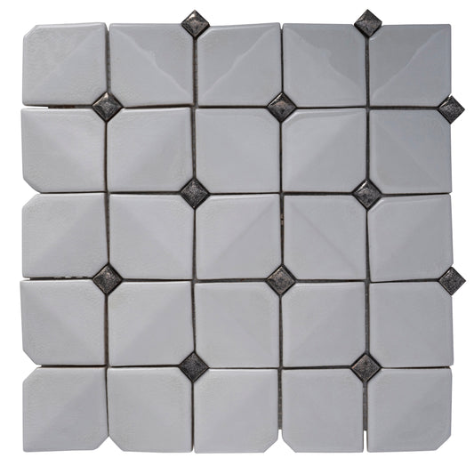 White 12x12 in. Glossy Finished Cermaic Mosaic Wall Tile (5 sq ft/case, 5 pack)