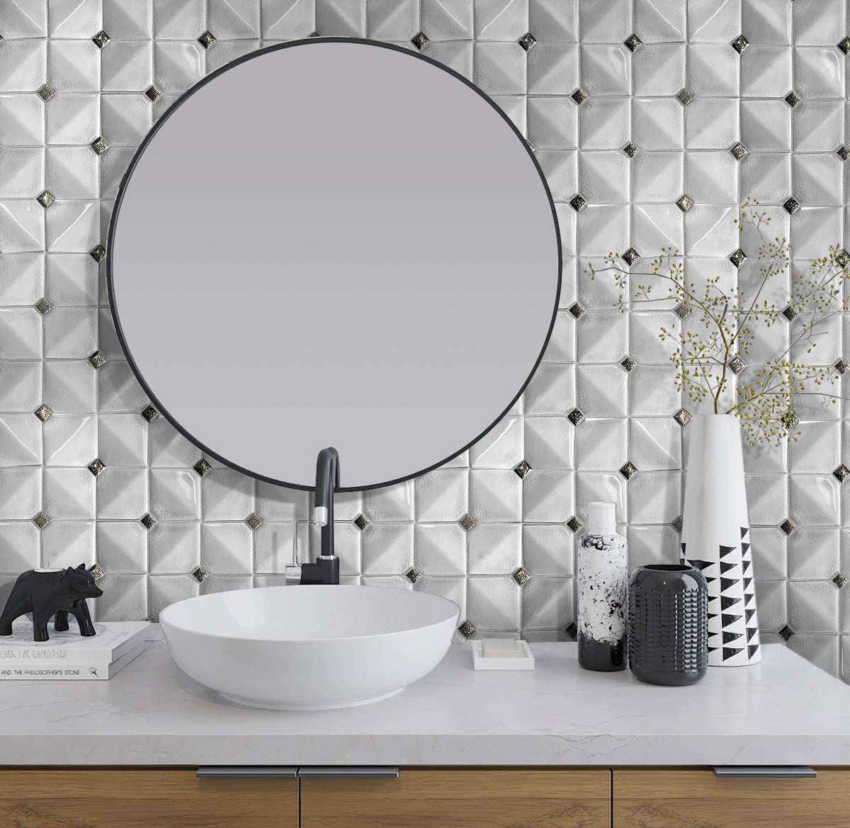 White 12x12 in. Glossy Finished Cermaic Mosaic Wall Tile (5 sq ft/case, 5 pack)