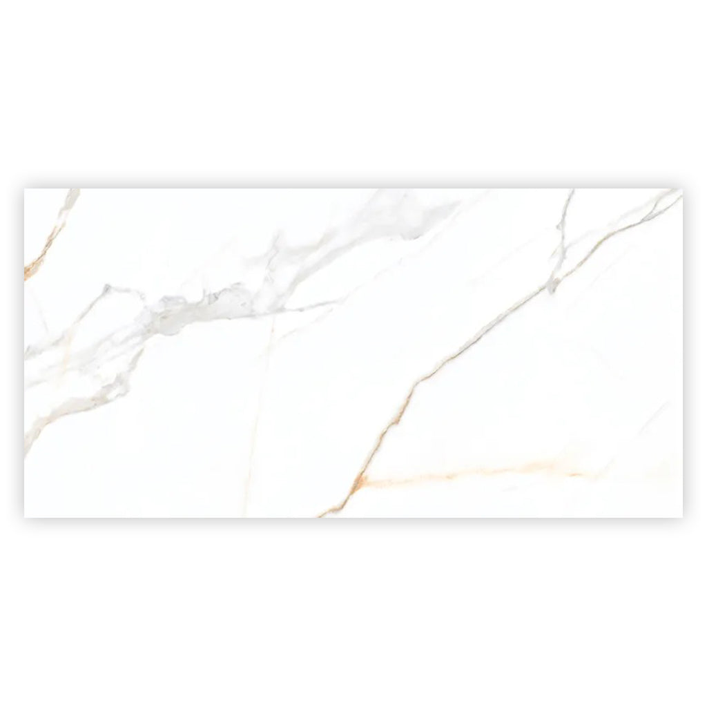 Strata 47.25 in. x 23.6 in. Polished Bright White and Gold Ceramic Large Format Wall and Floor Tile (15.5 sq ft/case) - 2 Pack