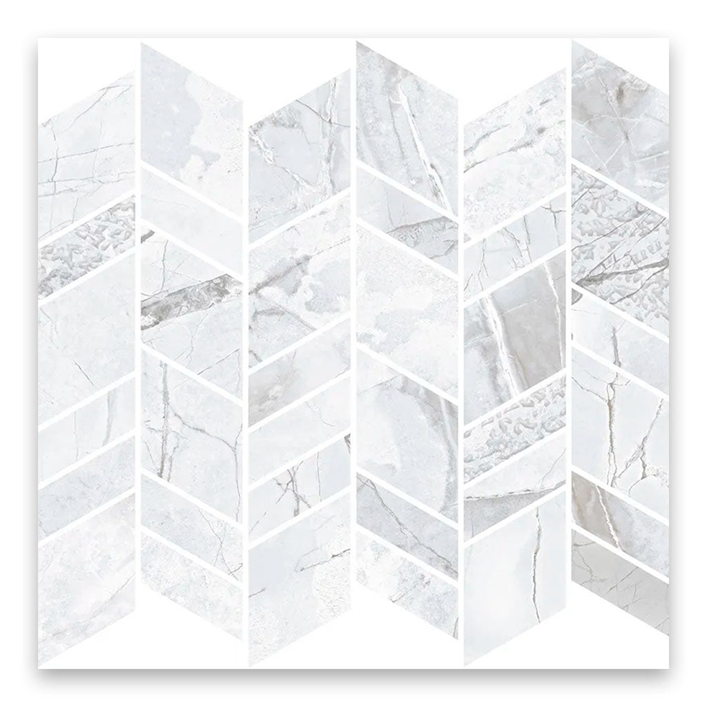 Strata 10.42 in. x 12.4 in. Matte Dove-Gray and White Ceramic Mosaic Chevron Wall and Floor Tile (9.88 sq ft/case) - 11 Pack