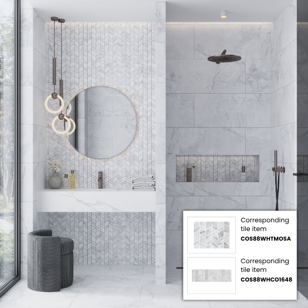 Dove-Gray White 10x12 Matte Chevron Porcelain Mosaic Tile (11 pack, 9.88 sq ft/case)