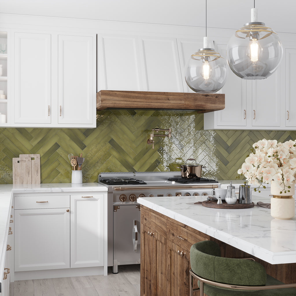 Olive Green 2.6x16 Glossy Ceramic Subway Tile (38 pack, 10.76 sq ft/case) - Sample