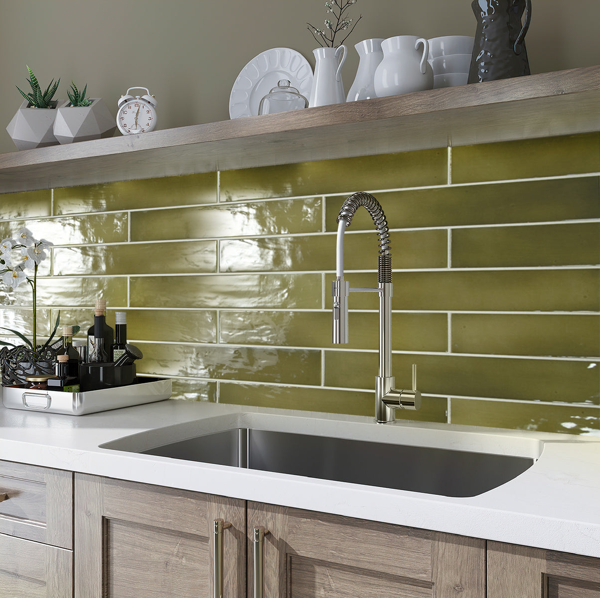Olive Green 2.6x16 Glossy Ceramic Subway Tile (38 pack, 10.76 sq ft/case) - Sample