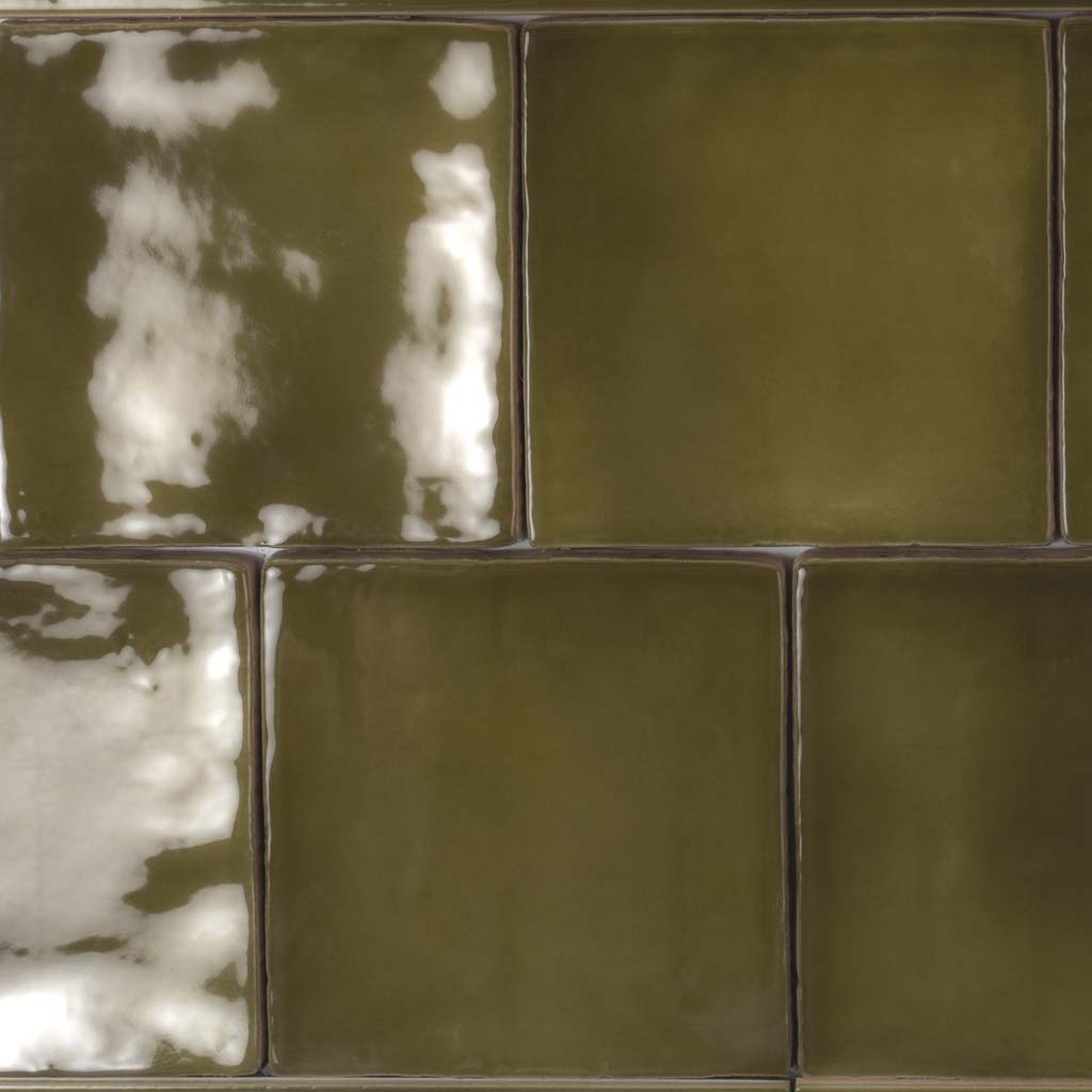 50 pack Silken 3.94 in. x 3.94 in. Glossy Green Ceramic Square Wall and Floor Tile (5.38 sq ft/case) - Sample