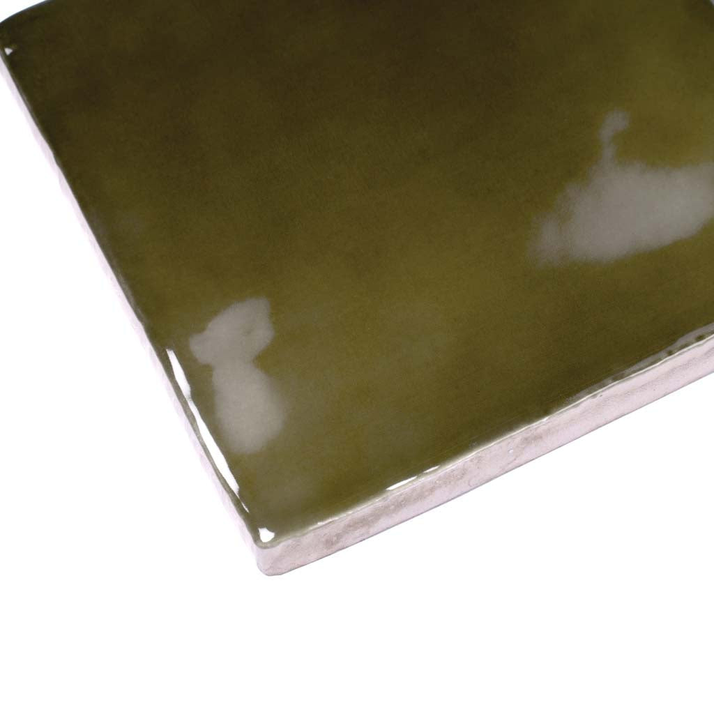 50 pack Silken 3.94 in. x 3.94 in. Glossy Green Ceramic Square Wall and Floor Tile (5.38 sq ft/case) - Sample