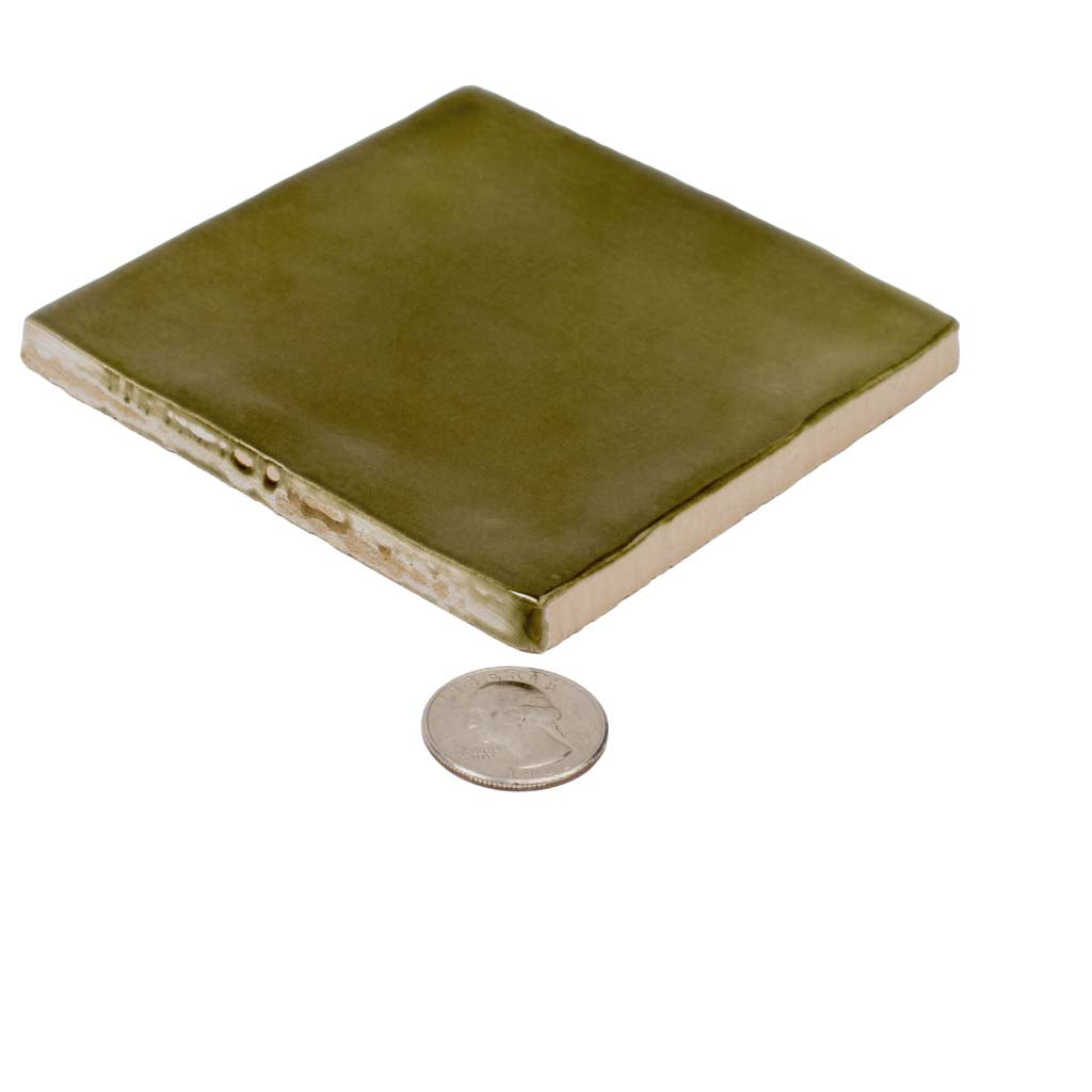 50 pack Silken 3.94 in. x 3.94 in. Glossy Green Ceramic Square Wall and Floor Tile (5.38 sq ft/case) - Sample