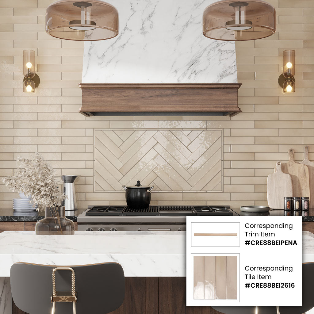 Beige 0.5x8 Glossy Ceramic Pencil Tile Trim (10 pack, 0.3 sq ft/case) - Sample