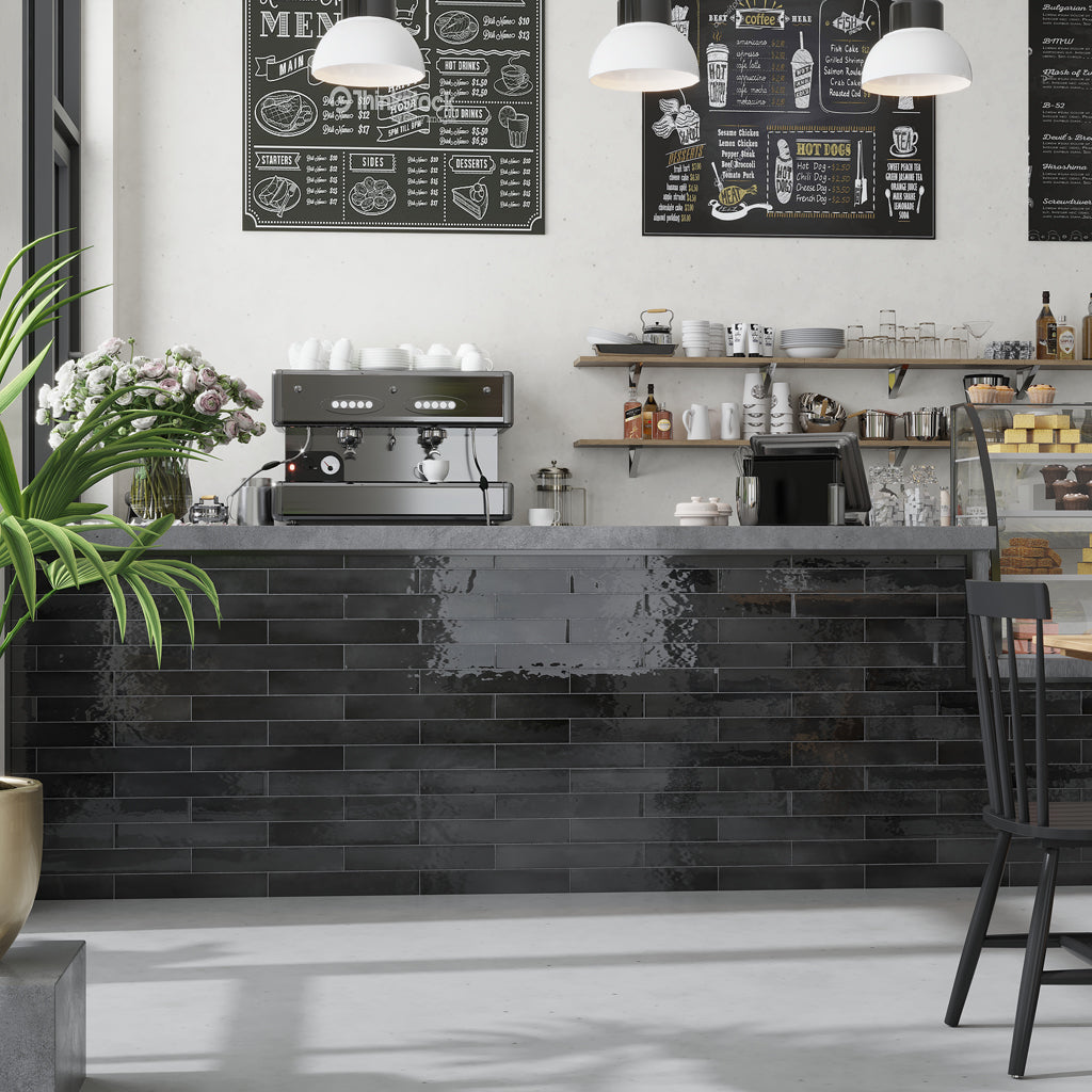 Black 2.6x16 Glossy Ceramic Subway Tile (38 pack, 10.76 sq ft/case) - Sample