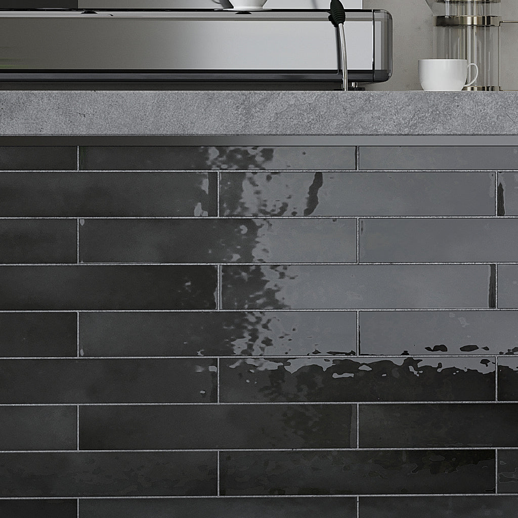 Black 2.6x16 Glossy Ceramic Subway Tile (38 pack, 10.76 sq ft/case)