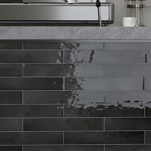 Black 2.6x16 Glossy Ceramic Subway Tile (38 pack, 10.76 sq ft/case)