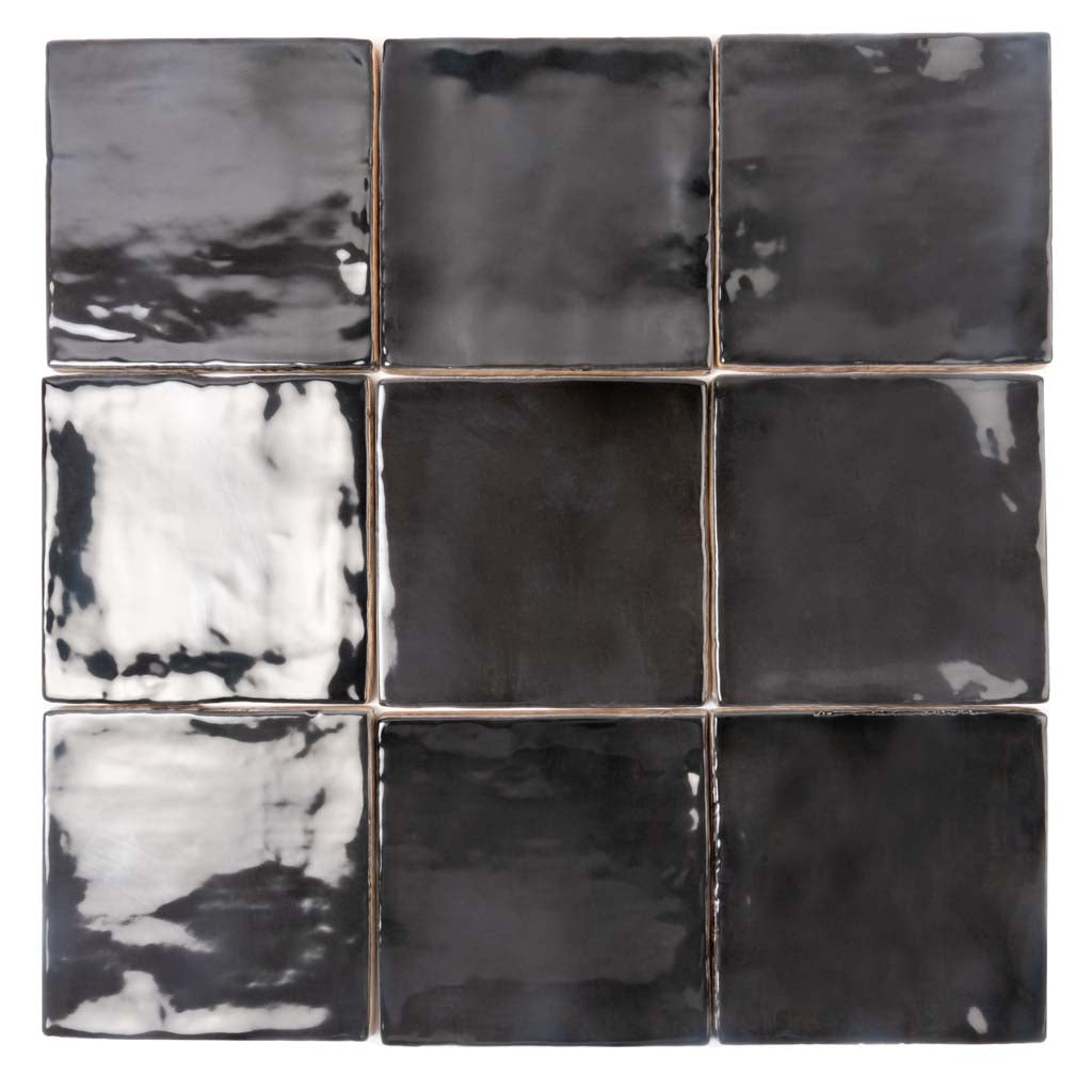 Black 4x4 Glossy Square Ceramic Tile (50 pack, 5.38 sq ft/case) - Sample