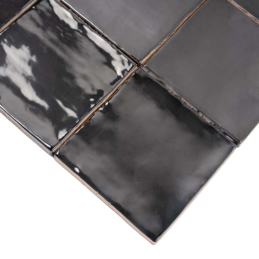 Black 4x4 Glossy Square Ceramic Tile (50 pack, 5.38 sq ft/case) - Sample
