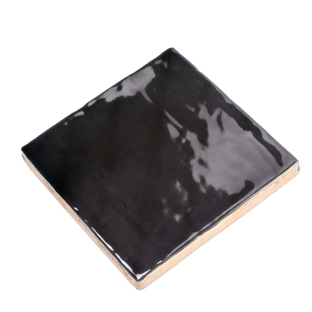 Black 4x4 Glossy Square Ceramic Tile (50 pack, 5.38 sq ft/case) - Sample