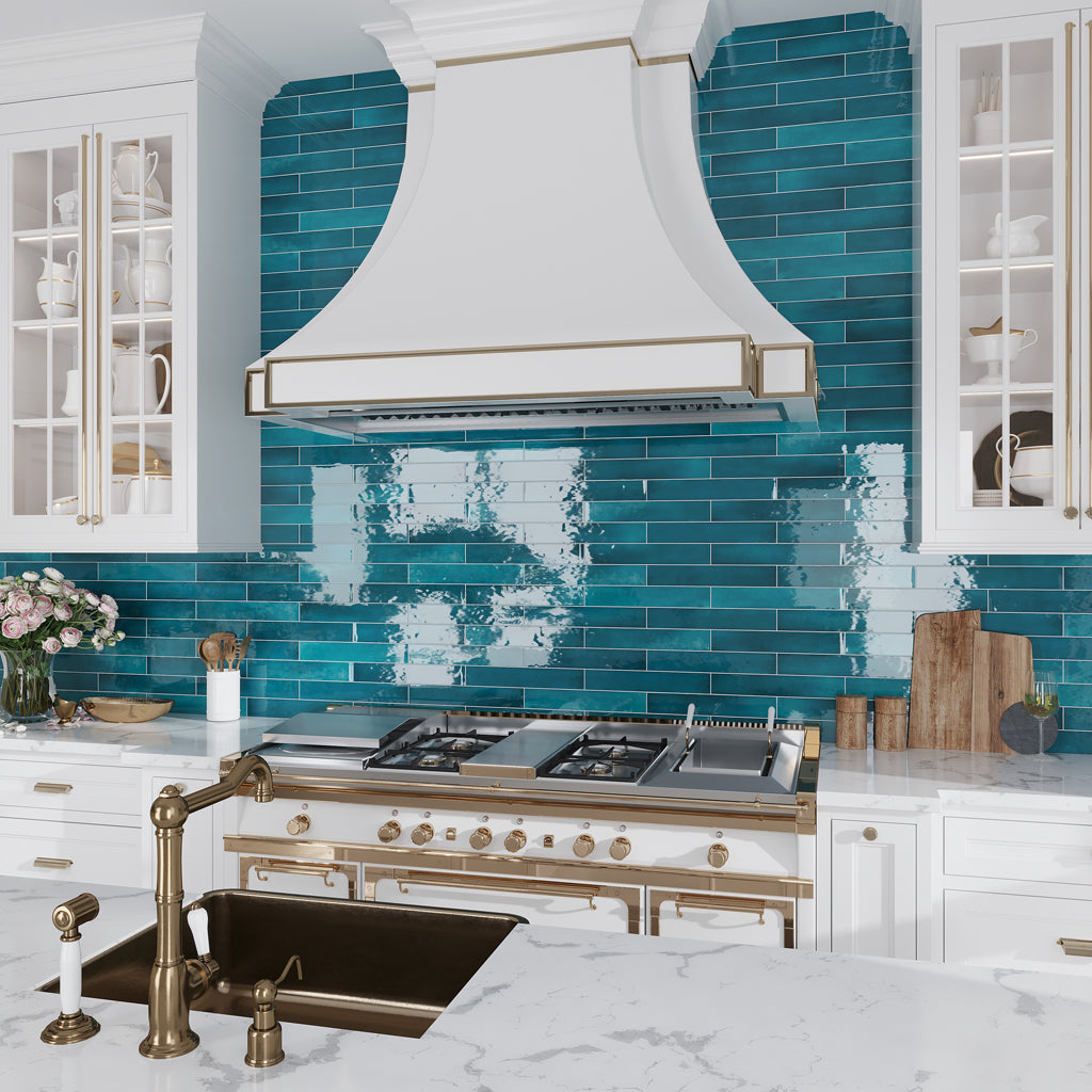 別注C/NサテンダブルロングCT Color Blue green SizeL Teal Green 2.6x16 Glossy Ceramic Subway Tile (15 Cases, 161.4 sqft