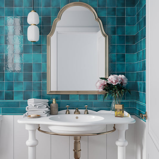 Teal Green 4x4 Glossy Square Ceramic Tile (50 pack, 5.38 sq ft/case) - Sample