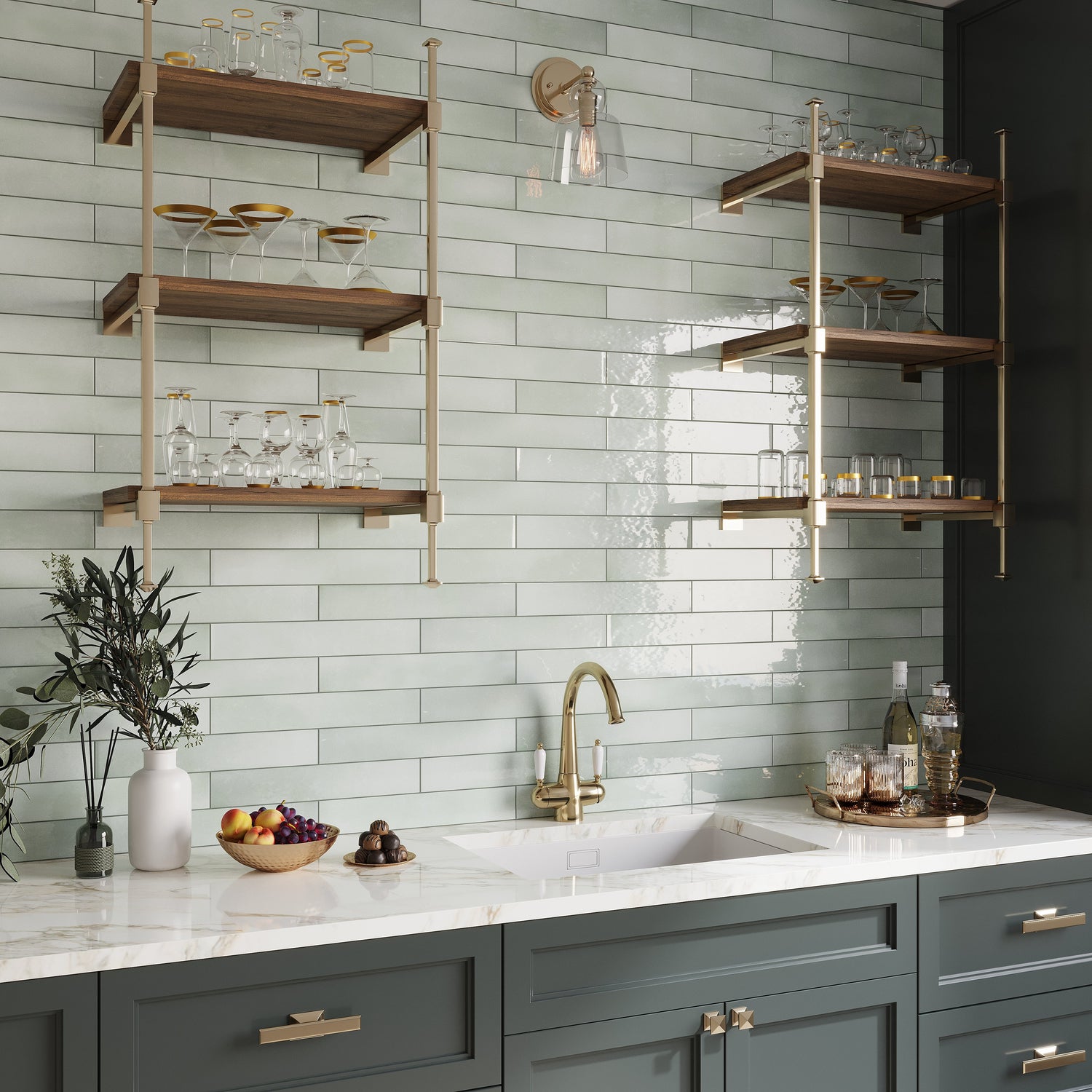 Tea Green 2.6x16 Glossy Ceramic Subway Tile (15 Cases, 161.4 sqft/Pallet)