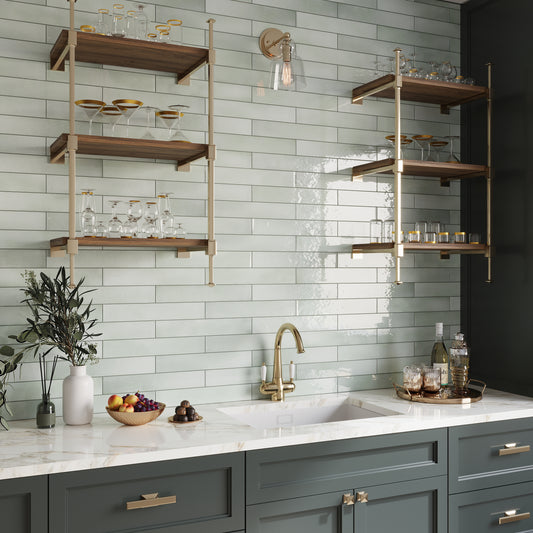 Tea Green 2.6x16 Glossy Ceramic Subway Tile (38 pack, 10.76 sq ft/case) - Sample