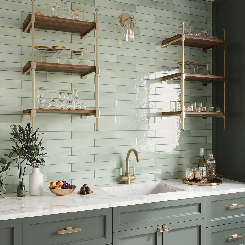 Tea Green 2.6x16 Glossy Ceramic Subway Tile (38 pack, 10.76 sq ft/case) - Sample