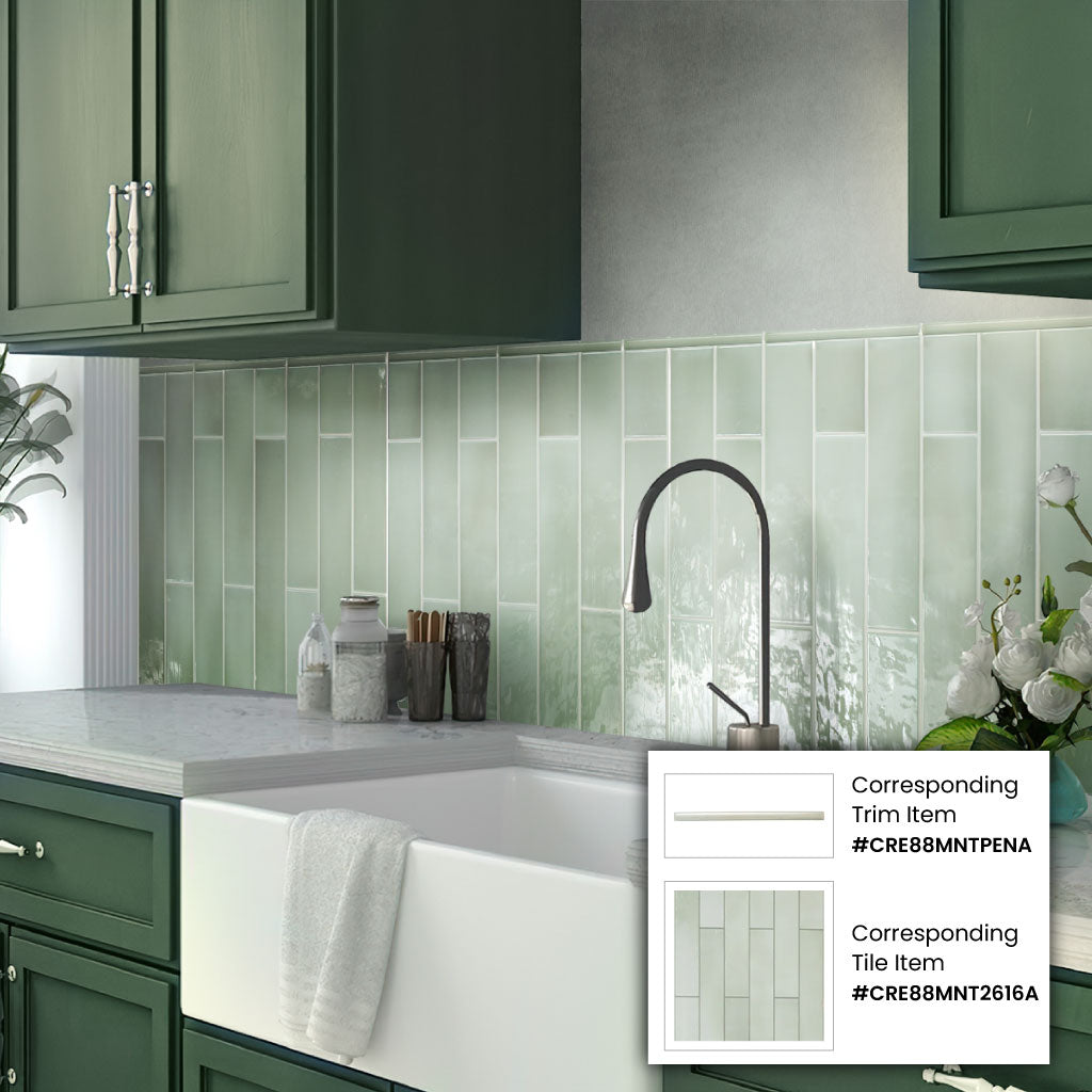 Tea Green 2.6x16 Glossy Ceramic Subway Tile (38 pack, 10.76 sq ft/case) - Sample