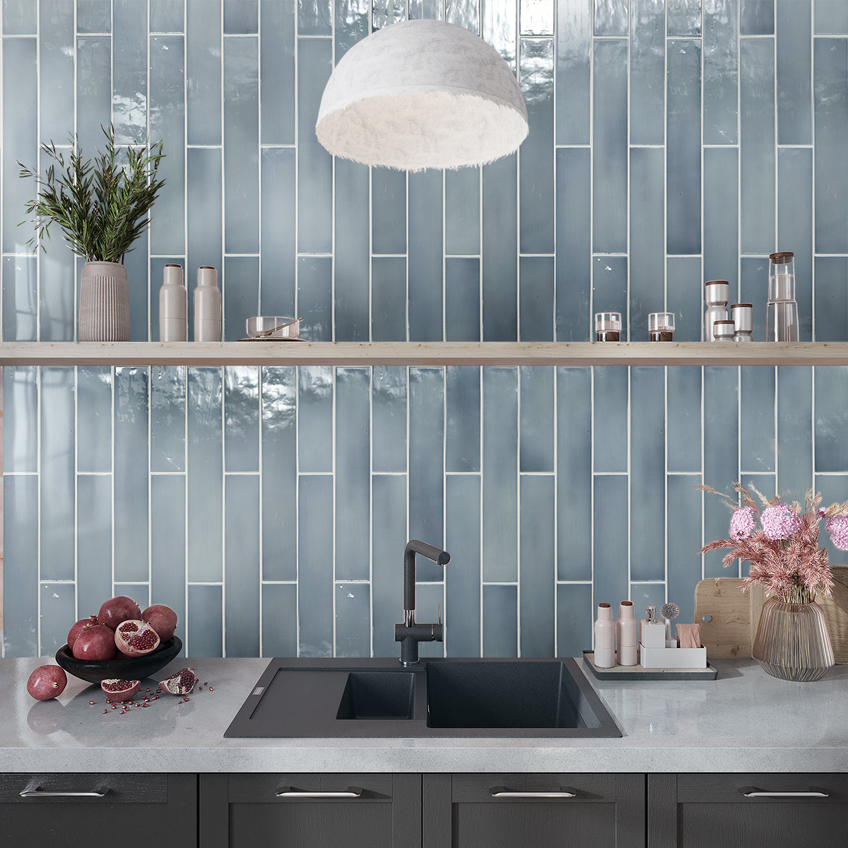 Benjamin Moore Smoke 2.6x16 Glossy Ceramic Subway Tile (38 pack, 10.76 sq ft/case) - Sample