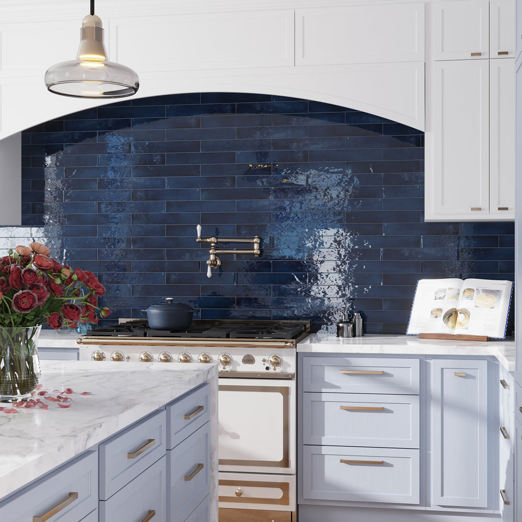 Navy Blue 2.6x16 Glossy Ceramic Subway Tile (38 pack, 10.76 sq ft/case) - Sample