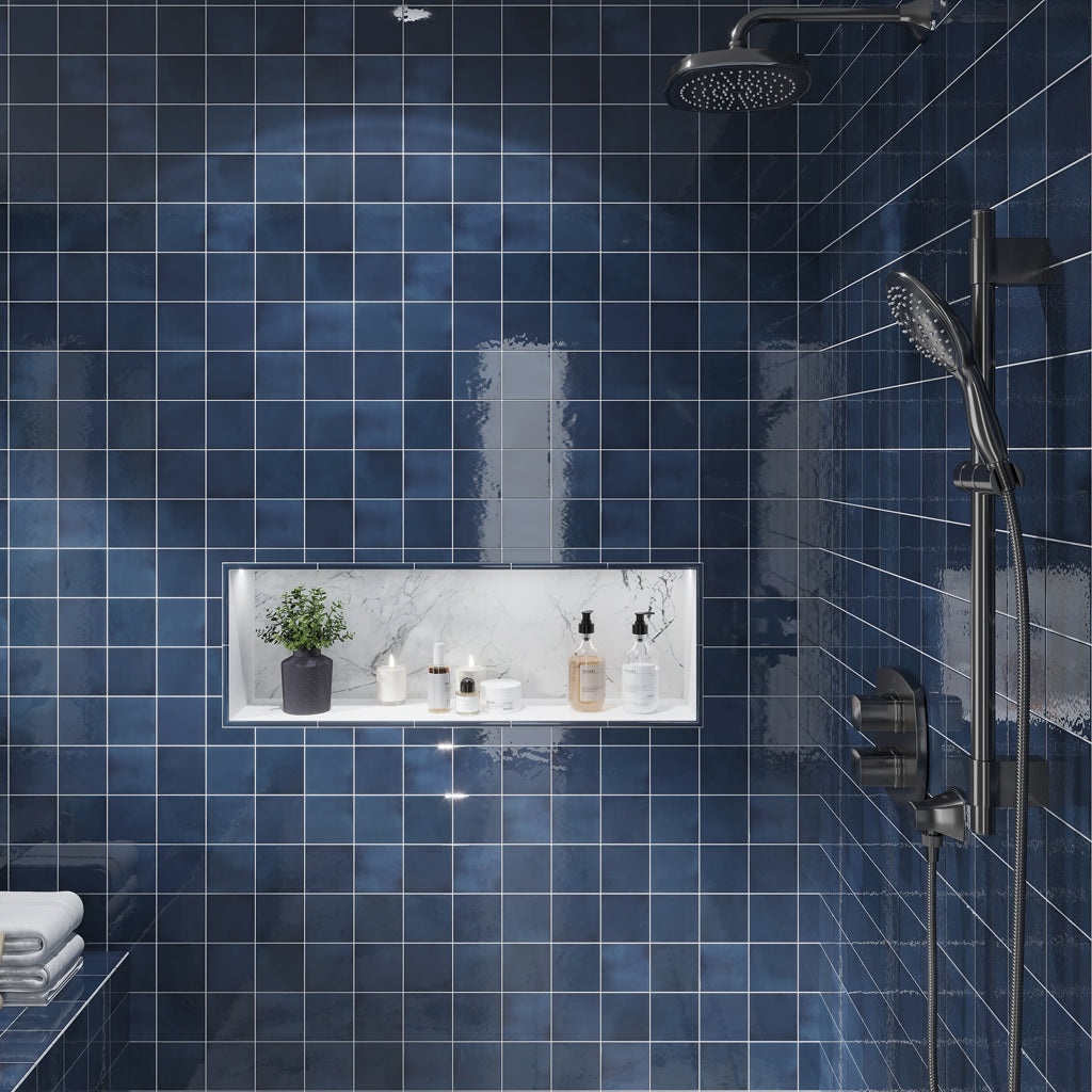 10 pack Silken 0.5 in. x 7.9 in. Glossy Blue Ceramic Pencil Tile Trims (0.3 sq ft/case) - Sample