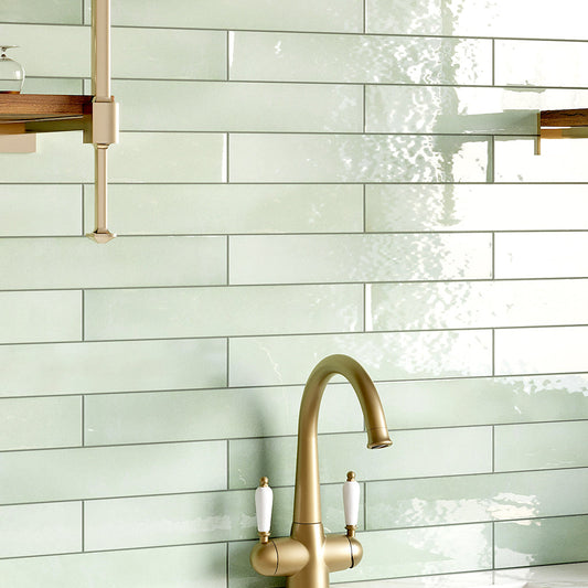 Tea green glossy ceramic subway tile 2.6x16 inches for kitchen backsplash wall