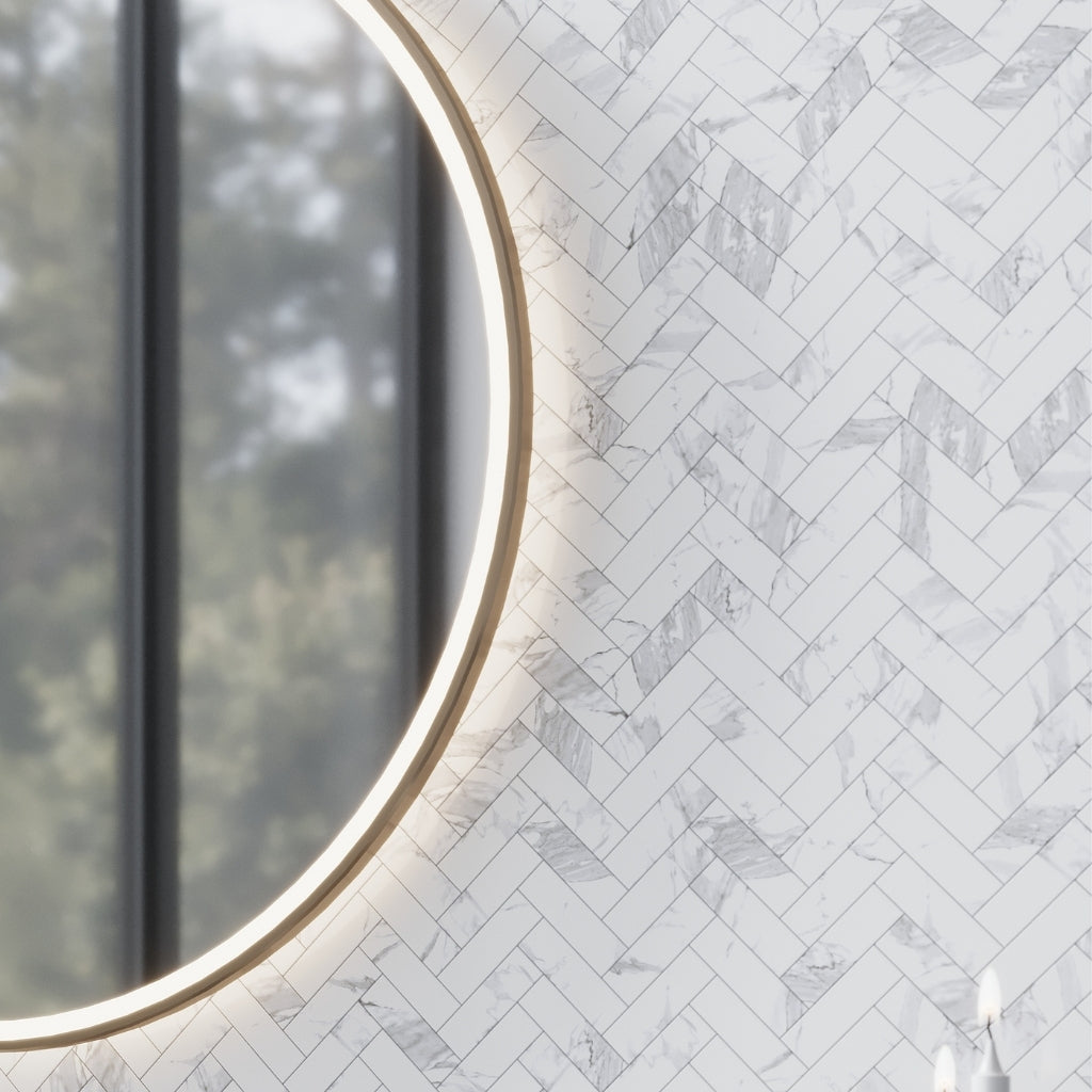 Statuary White 11x12 Polished Herringbone Porcelain Mosaic Tile (5 pack, 4.76 sq ft/case)