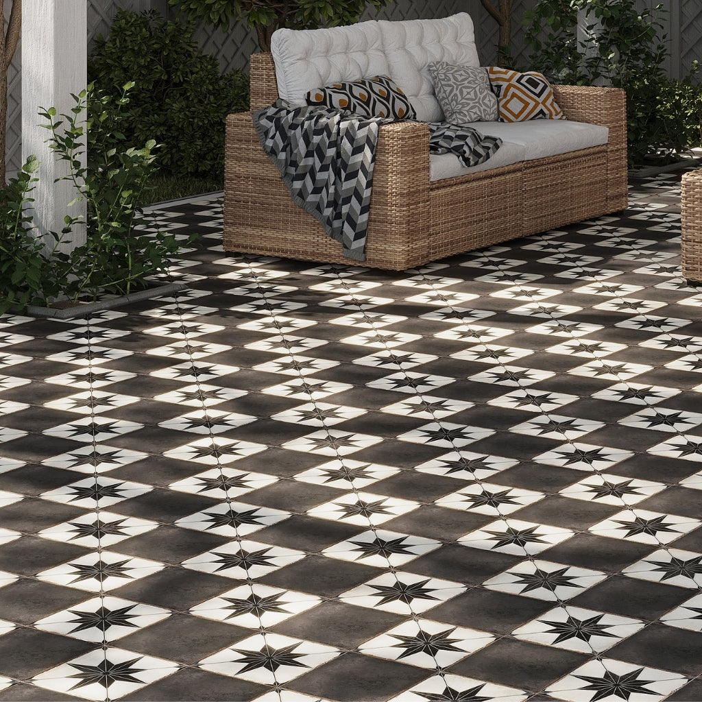 White Black 8x8 Matte Square Motif Porcelain Tile (15 pack, 6.46 sq ft/case)