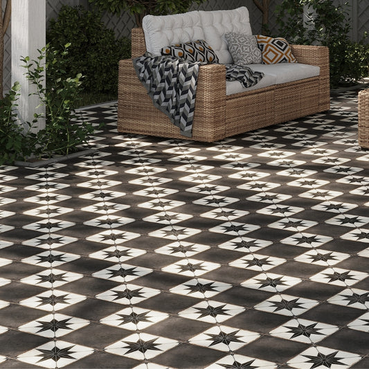White Black 8x8 Matte Square Motif Porcelain Tile (15 pack, 6.46 sq ft/case)