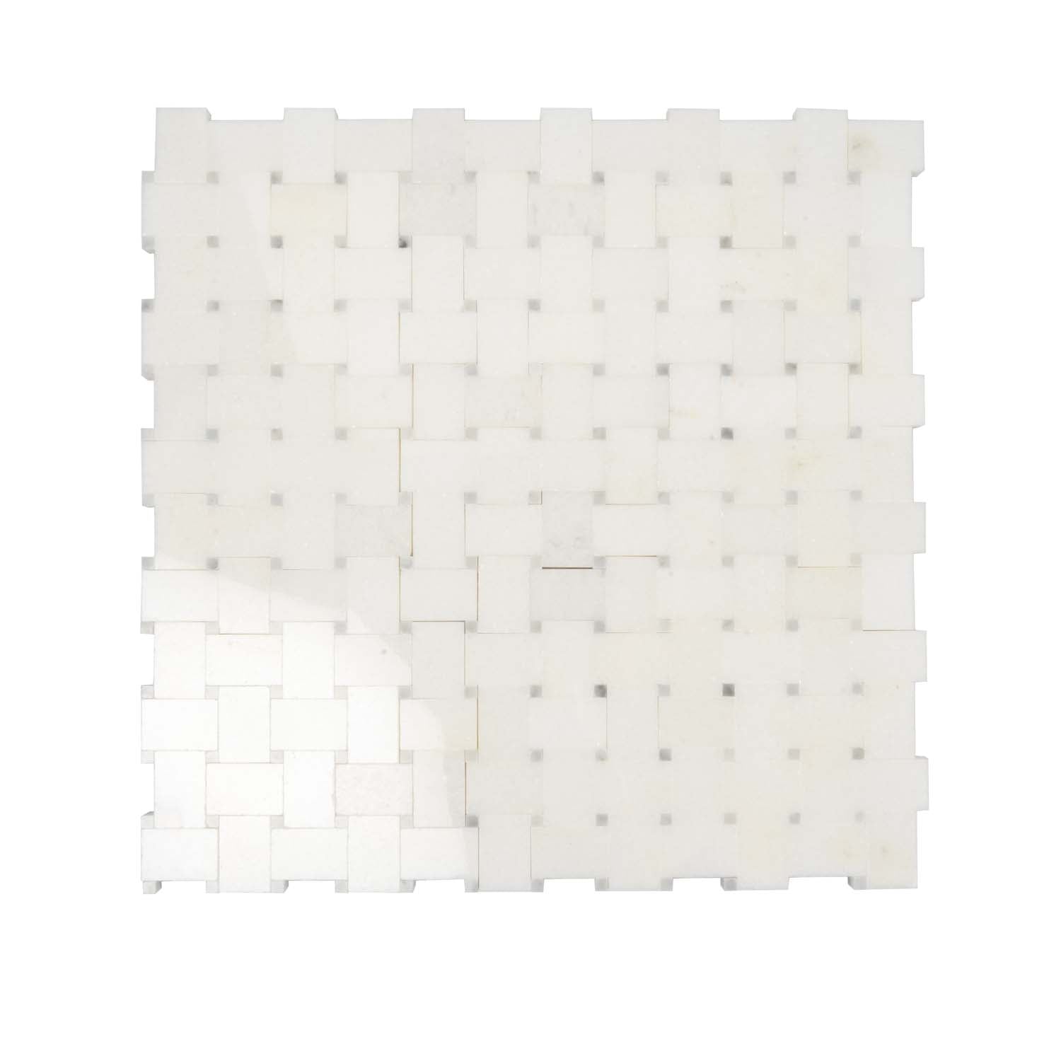 Cotton White 12x12 Polished Basketweave Marble Mosaic Tile (5 pack, 4.83 sq ft/case) - Sample