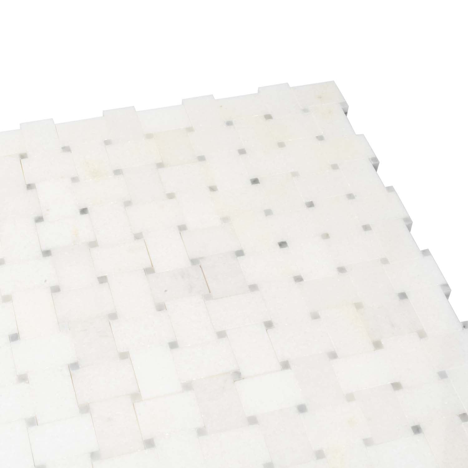 Cotton White 12x12 Polished Basketweave Marble Mosaic Tile (5 pack, 4.83 sq ft/case) - Sample