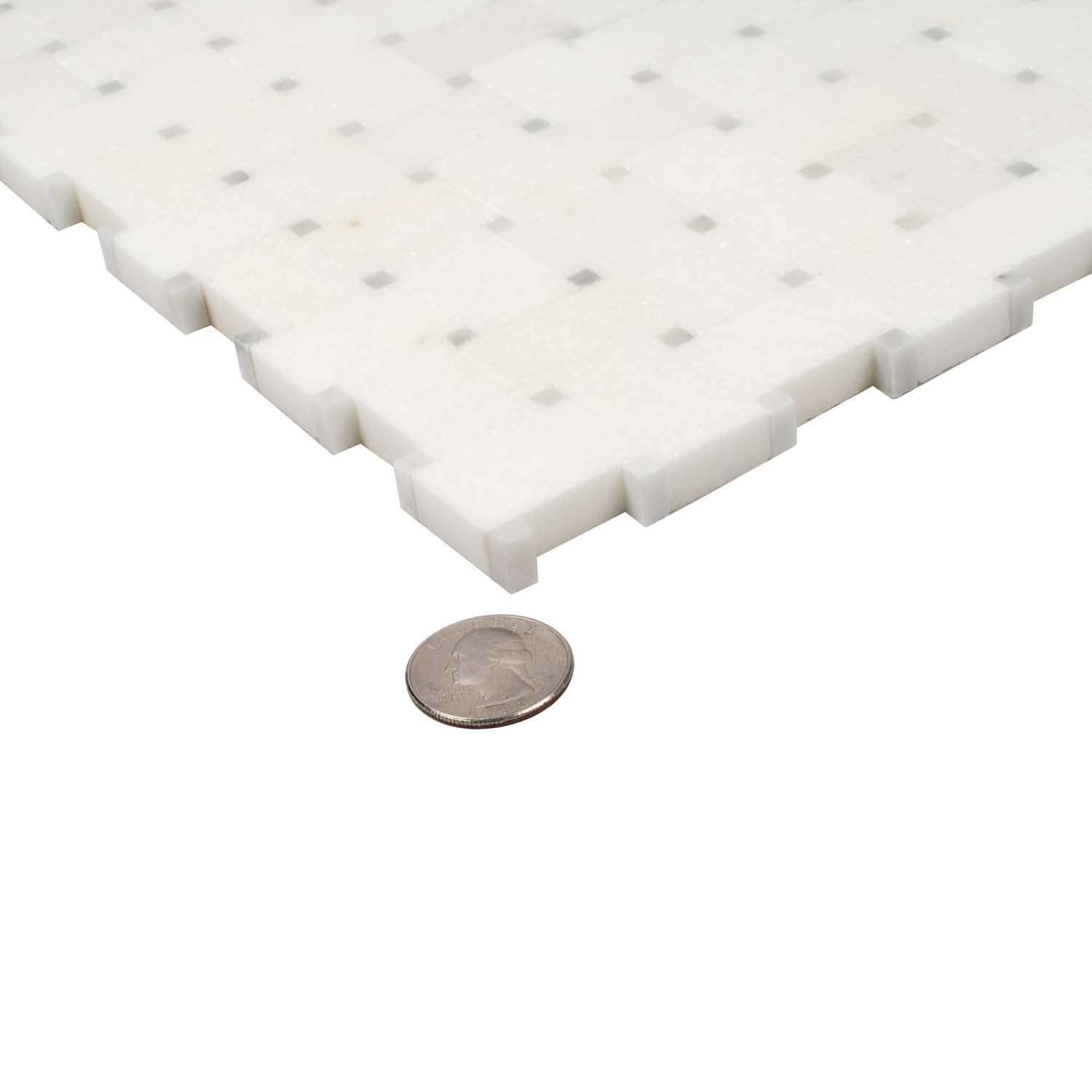 Cotton White 12x12 Polished Basketweave Marble Mosaic Tile (5 pack, 4.83 sq ft/case) - Sample