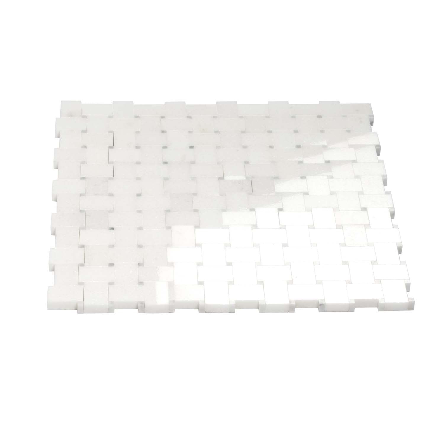 Cotton White 12x12 Polished Basketweave Marble Mosaic Tile (5 pack, 4.83 sq ft/case) - Sample