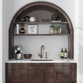 polished Eastern White Bianco Carrara marble basketweave mosaic tile backsplash in kitchen wall