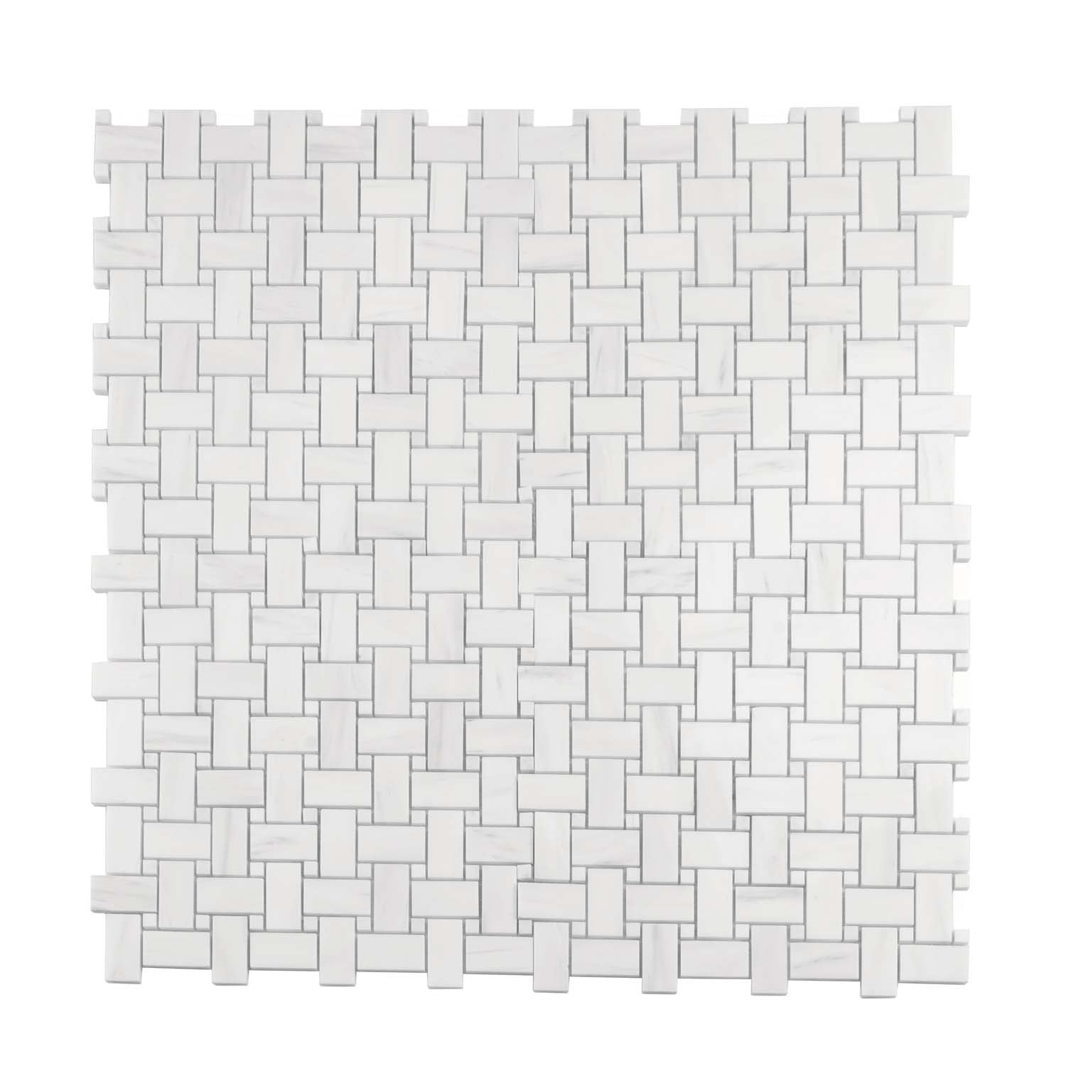Pearl White 12x12 Polished Basketweave Marble Mosaic Tile (5 pack, 5 sq ft/case) - Sample