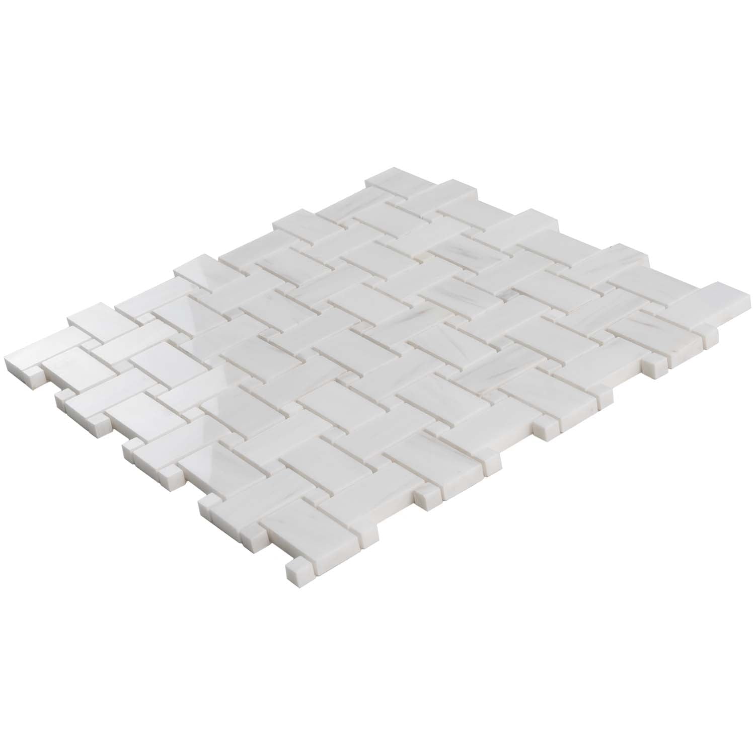 Pearl White 12x12 Polished Basketweave Marble Mosaic Tile (5 pack, 5 sq ft/case) - Sample