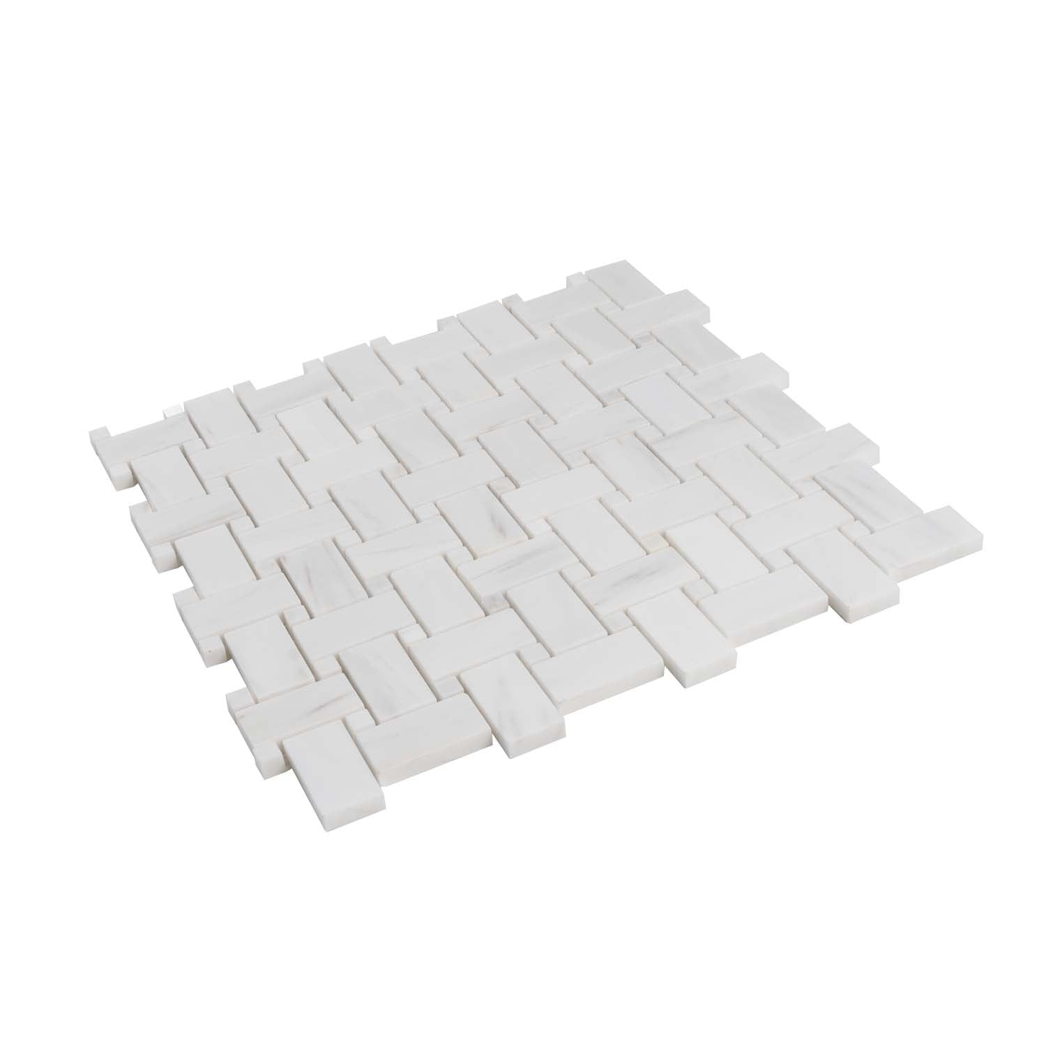 Pearl White 12x12 Polished Basketweave Marble Mosaic Tile (5 pack, 5 sq ft/case) - Sample