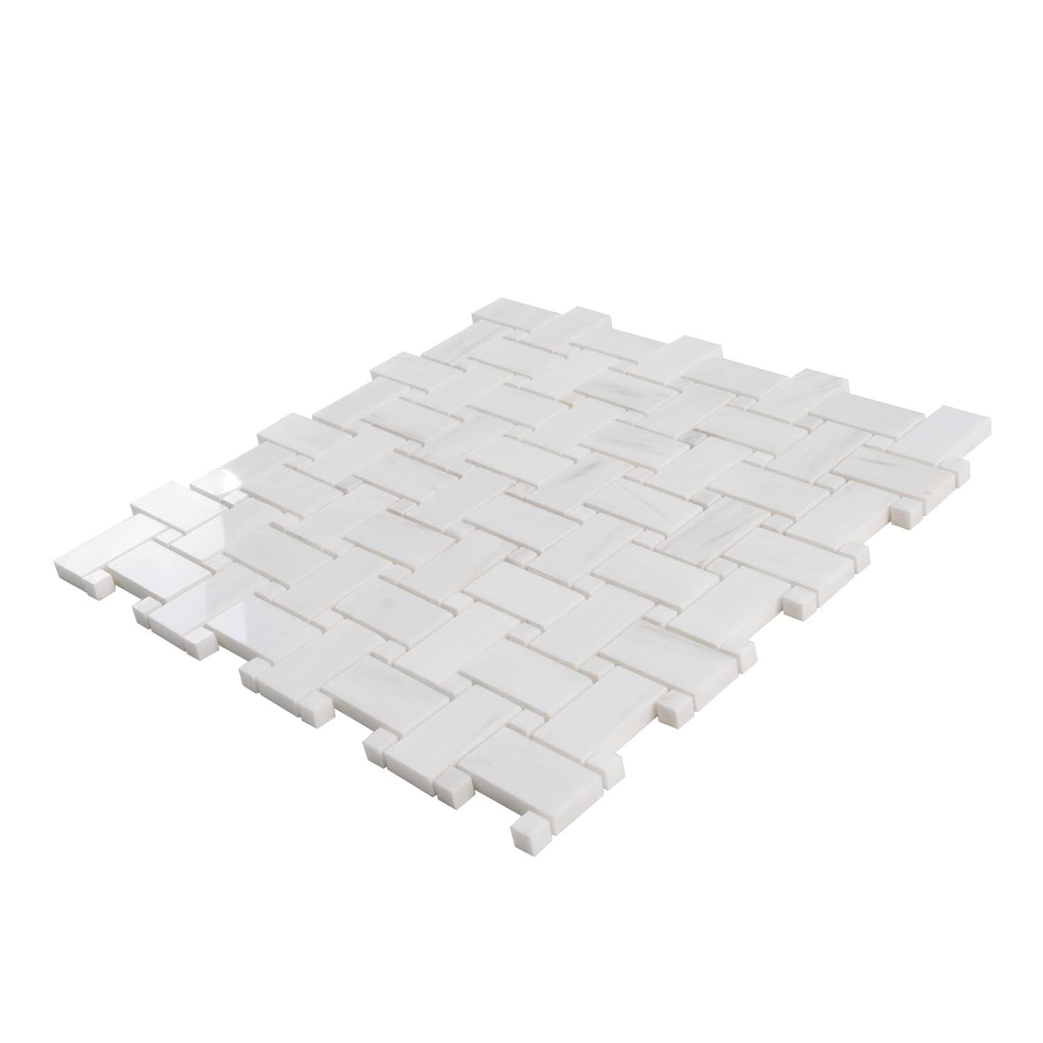 Pearl White 12x12 Polished Basketweave Marble Mosaic Tile (5 pack, 5 sq ft/case) - Sample