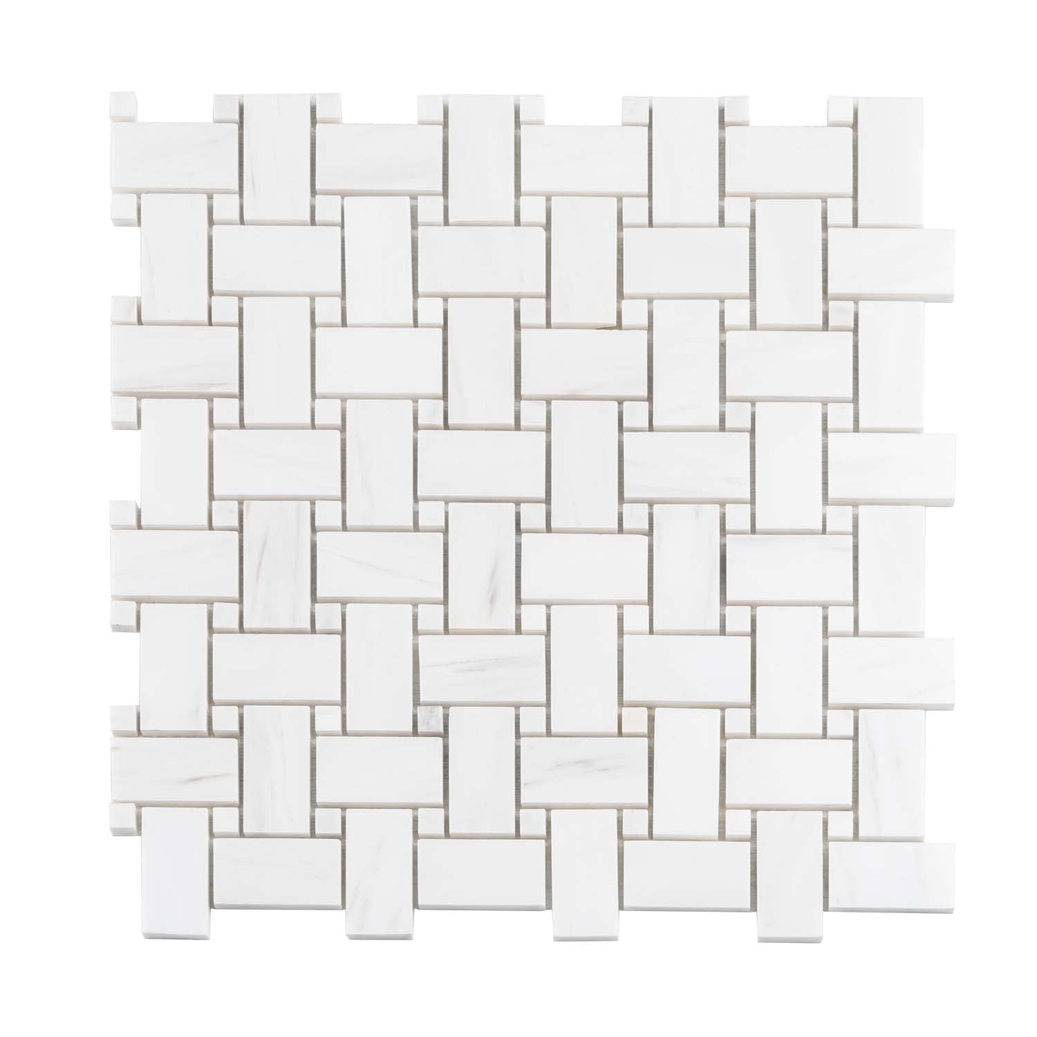 Pearl White 12x12 Polished Basketweave Marble Mosaic Tile (5 pack, 5 sq ft/case) - Sample