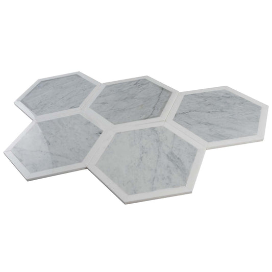 White Gray 12x12 Polished Hexagon Marble Mosaic Tile (5 pack, 4.3 sq ft/case) - Sample